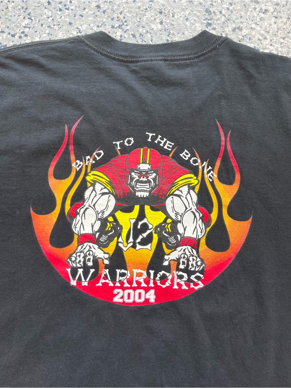Vintage 2004 Warriors Bad To The Bone Graphic Tee XL Y2K Flame Shirt